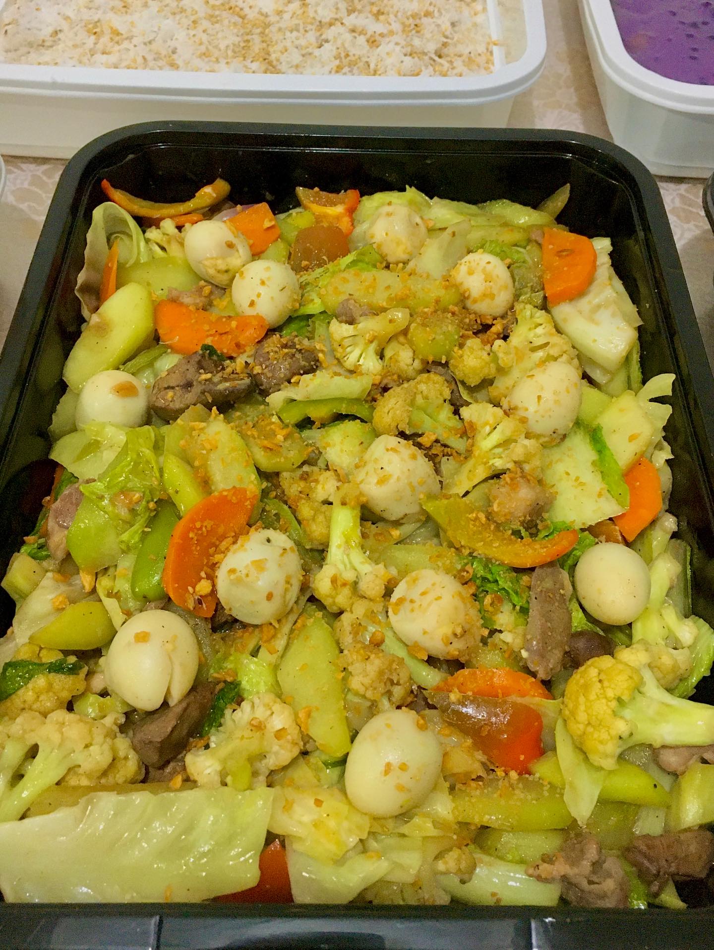 Mixed Vegetables with Quail Eggs - Fresh assorted vegetables stir-fried with garlic, personalized to your taste